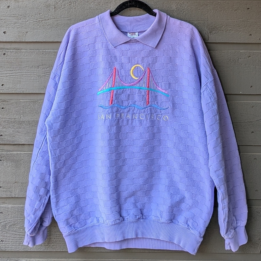 VTG 90s Crazy Shirts Hawaii San Francisco Checkerboard Oversized Sweatshirt MED